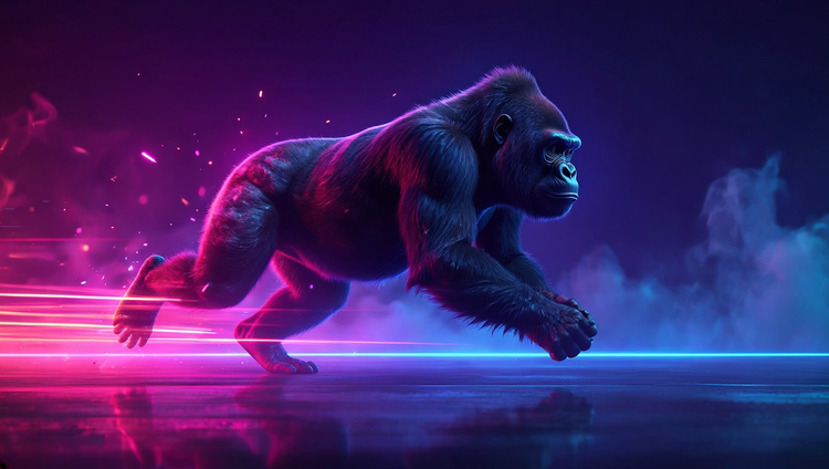 Gorilla running in neon-lit futuristic environment